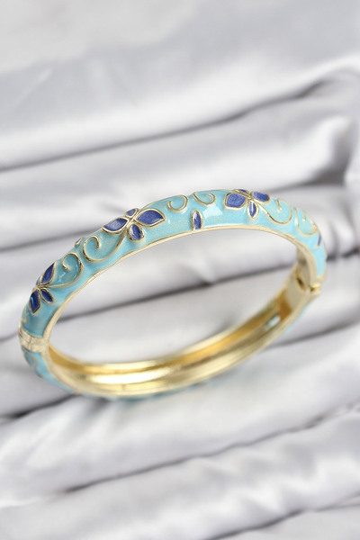 blackpure Mineli Brass Turquoise Flower Motif Gold Women's Handcuffs