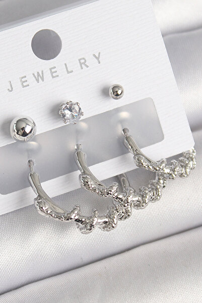 Univoa Tasarım Uni Brass Silver Color Spiral Snake Hoop Model Zircon Stone To...