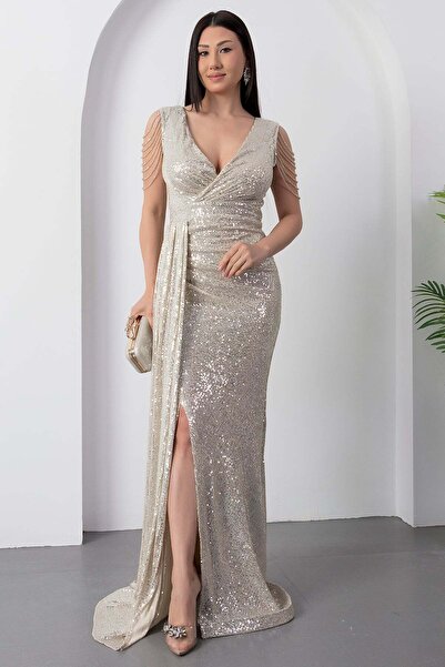 PULLIMM Double-Breasted Collar Shoulder Tassel Pulpayet Dress 4108