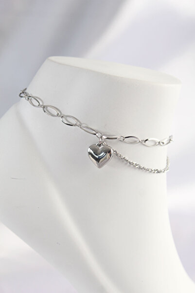 blackpure 316L Steel Silver Color Heart Designed Anklet