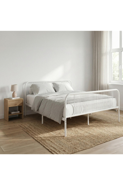 Icon Living سرير معدني مستطيل متين بحجم سوبر كينج 180 × 200 سم