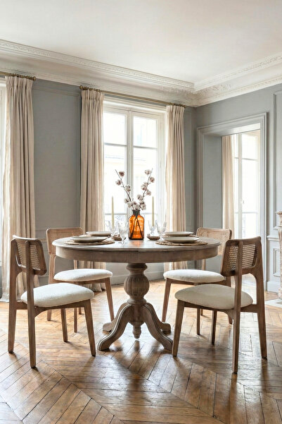 Woodenbend Ronya Eskitme Oval Açılır Masa Takımı 80x120 – 80x150 açılınca 4 H...