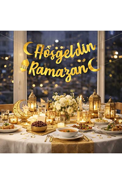 CKM silikon Welcome Ramadan Written Calligraphy Banner Gold Colored Ramadan F...