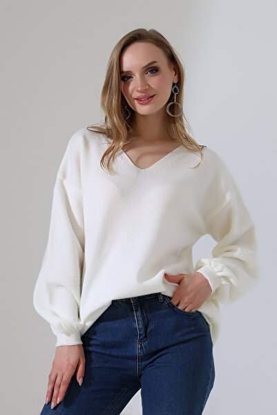 Devinka Pulover de tricotat supradimensionat Yumoş, cu decolteu în V, pentru ...