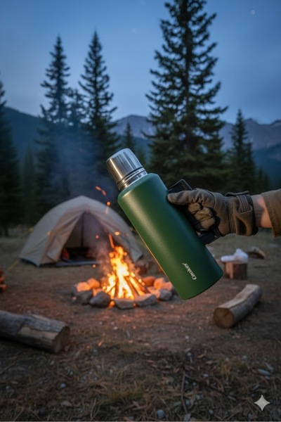 VENETTO 1 Liter Double Wall Steel Thermos -24 Hours Hot, 48 Hours Cold (Campi...