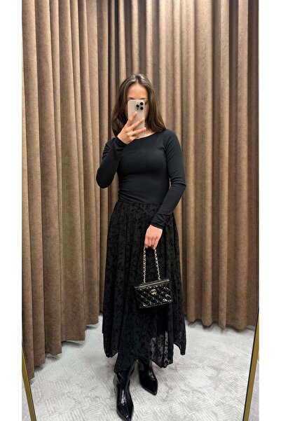 Maysa SİYAH DESENLİ ASİMETRİK TÜL ETEK