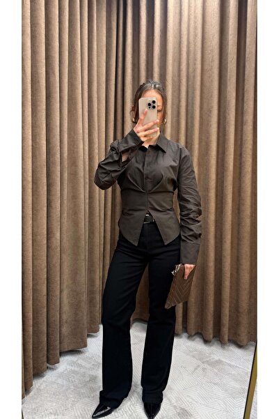 Maysa Belt-Attached Waist Fitting Design Shirt-Brown