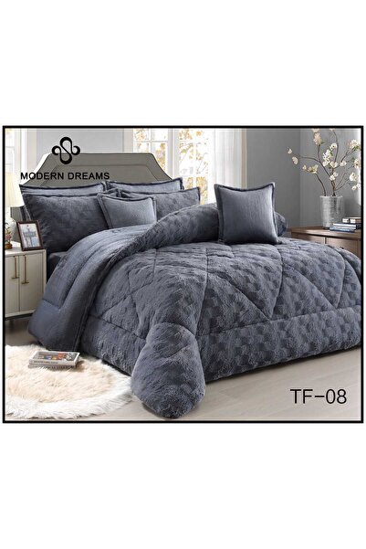 Roshen طقم مفرش 6 قطع نفرين شتوي حشوة وسط مخمل ناعم مع فرو سادة ذو وجهين خامة...