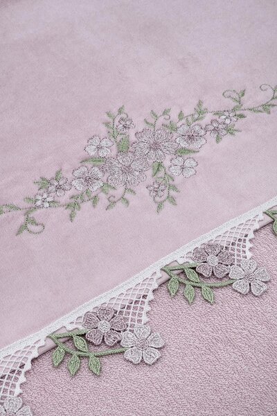 Arliva Home 100% Cotton Velvet Dowry Embroidered Hand Towel Set of 2