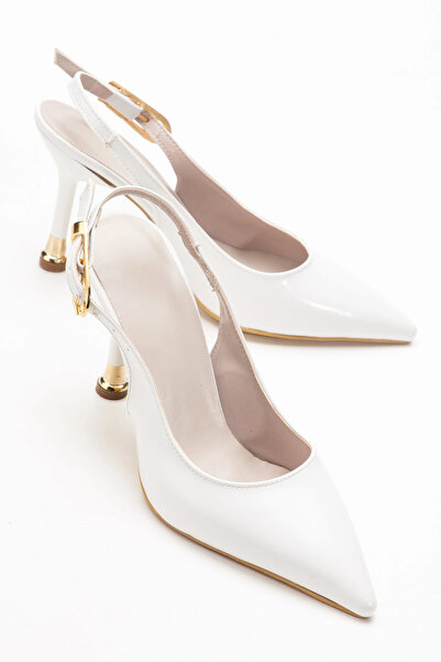 bakacstore Γυναικεία λευκά λουστρίνια παπούτσια με μυτερό τακούνι με στιλέτο