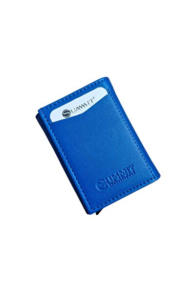 Summit Mavi Nova Deri Alüminyum Mekanizmalı Otomatik Kartlık Ve Kağıt Para Bö...