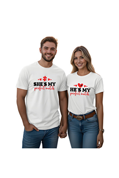 PRINTSHOP4ME Valentine's Day Couple T-Shirts – Matching Round Neck Short Slee...