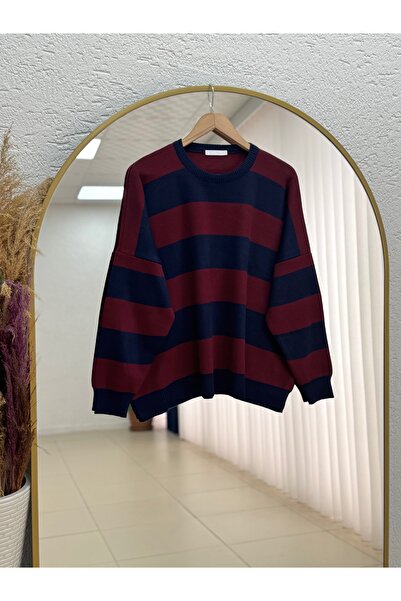 MİHRA STORE Sevim Thick Striped Knit Sweater-Zi̇5268 Navy Blue