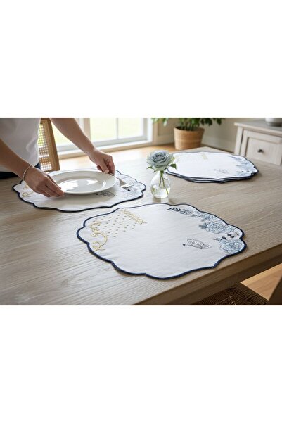 Mof Home Collection Luxury Çiçek Desen Gardenya Kumaş Üstü Nakışlı İkili Amer...