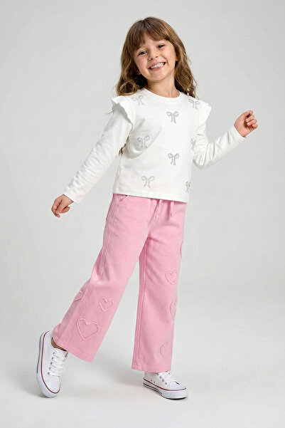 DMB BOYS & GIRLS Dečije farmerke širokih nogavica sa detaljnim srcem