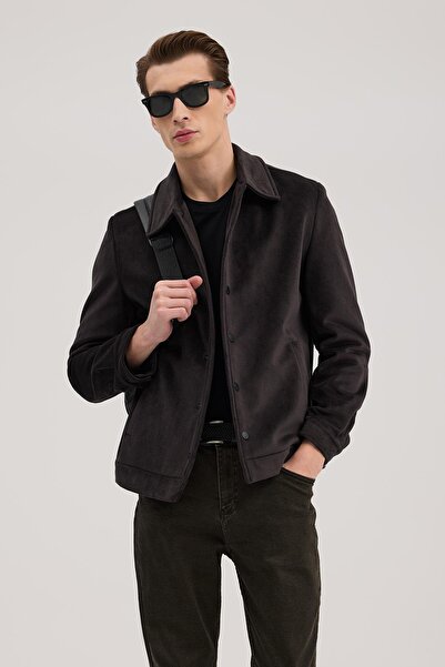 Jakamen Anthracite Comfort Fit Shirt Collar Velvet Coat