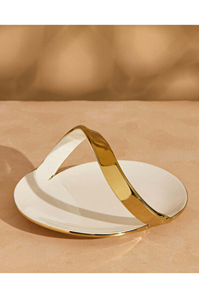 REDTAG طبق تقديم أبيض بحافة ذهبية