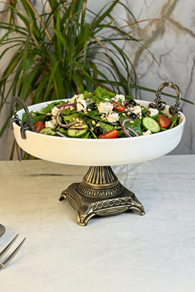 MAY HOME Antik Kulplu Ayaklı Porselen Sunumluk Kase & Kare Ayak Model