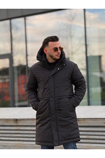 KINGAF Men's Long Hooded Coat