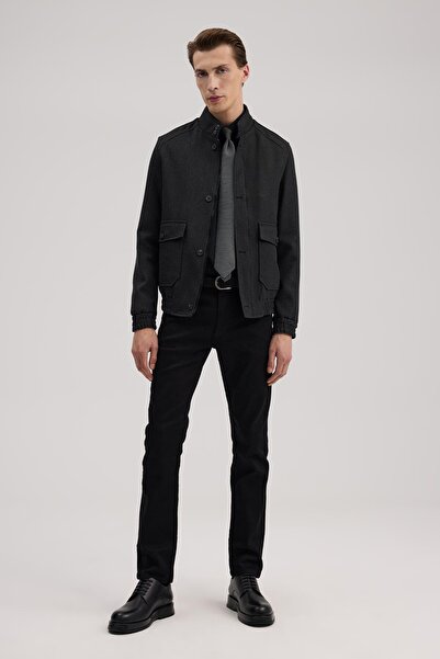 Jakamen Anthracite Slim Fit Mono Collar Pocketed Jacket Look Coat