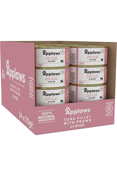 Applaws فيليه سمك التونة مع الروبيان في مرق، 70 غرام، عبوة من 24 قطعة