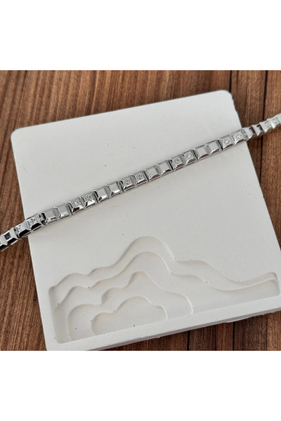 TURKAFONE Square Row Stone Silver Bracelet