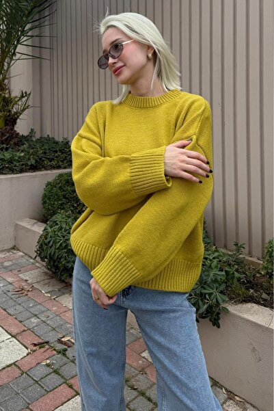 Seeh Oil Green Crew Neck Oversized Knitwear Sweater Sh173