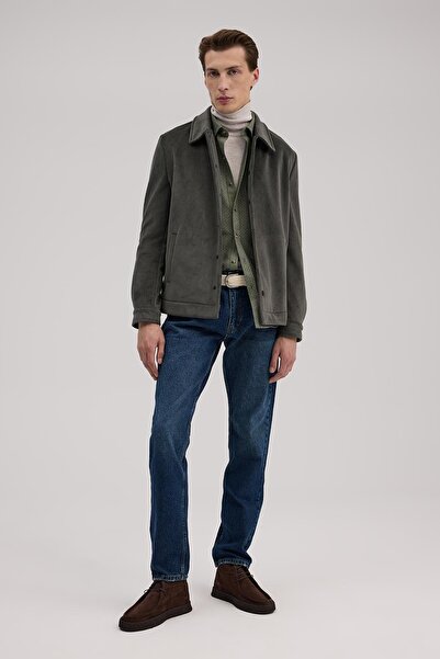 Jakamen Khaki Comfort Fit Classic Collar Velvet Coat