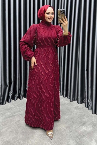 Kalemen Moda Eliza Püsküllü Elbise 6227 Bordo