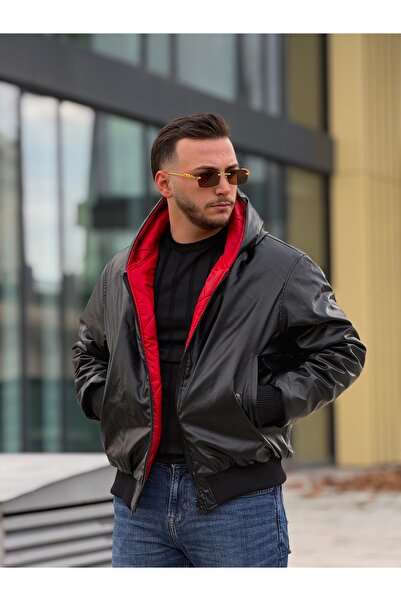 KINGAF Men's Reversible Leather and Quilted Coat