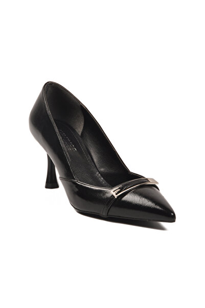 AYAKMOD 575040 Z Black Wrinkled Women's Heeled Shoes Classic Shoes