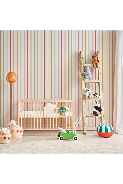 Tasarım Renkli İnce Çizgiler Sade Zarif Unisex Konsept Bebek & Çocuk Odası Du...