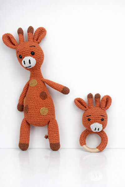 nuramigurumi Amigurimi Zürafa Örgü Oyuncak ve Çıngıraklı Set, Uyku Arkadaşı 3...