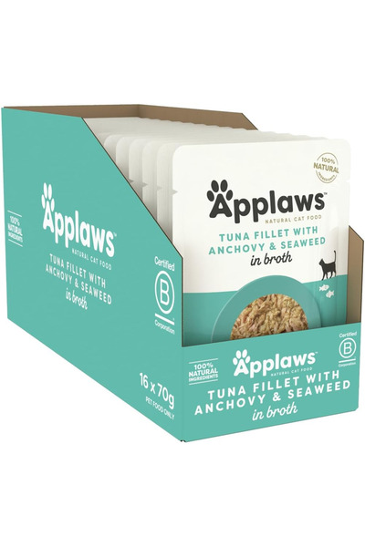 Applaws تونة كات باوتش مع أنشوجة في مرق 70 غرام، عبوة من 12 قطعة