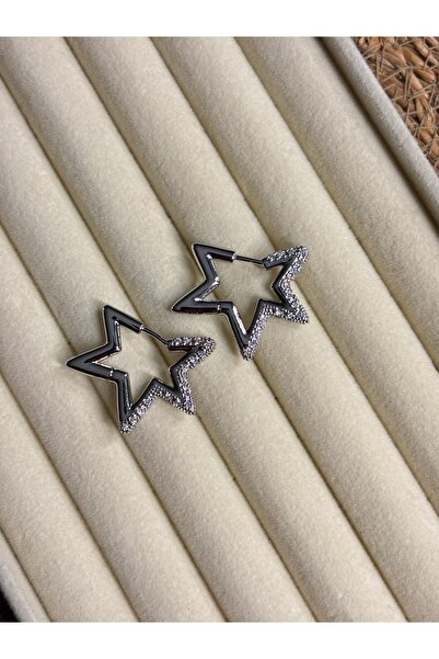 lotusbybuket Vip Model Steel Silver Double-Sided Star Zircon Stone Earrings