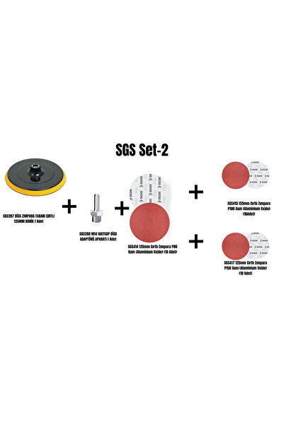 SGS Set-2(Disk Zımpara Tabanı Cırtlı 125MM Disk Adaptörü Aparatı+125MM P80+P1...