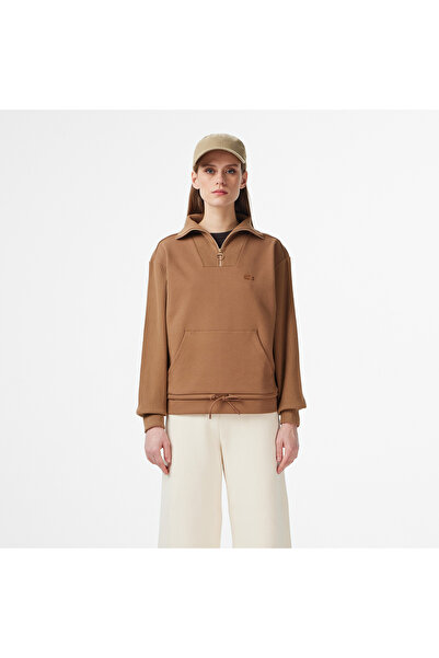Lacoste Kadın Relaxed Fit Yarım Fermuarlı Kahverengi Sweatshirt