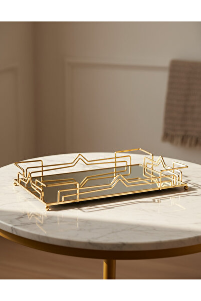 REDTAG صينية تقديم زجاجية مستطيلة ذهبية اللون (متوسطة الحجم)