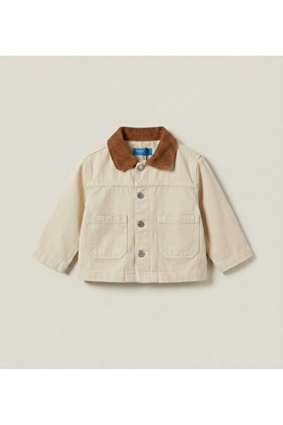connemara Çocuk Bej Kanvas Ceket – Kadife Yakalı, Metal Düğmeli, İki Cepli