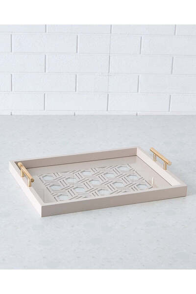 REDTAG صينية مستطيلة الشكل بلون كريمي، مقطوعة بالليزر (كبيرة)