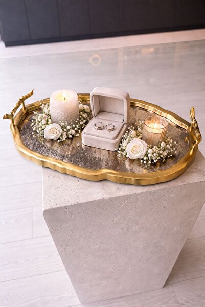 Sembol Premium Gold Detaylı Dekoratif Söz ve Sunum Tepsisi