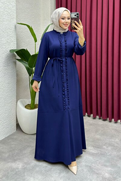 Kalemen Moda Ebru Düğme Detaylı Oyşo Elbise 6416 Lacivert