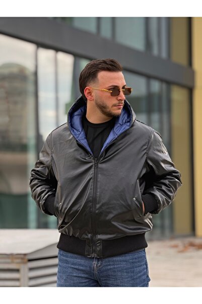 KINGAF Men's Reversible Leather and Quilted Coat