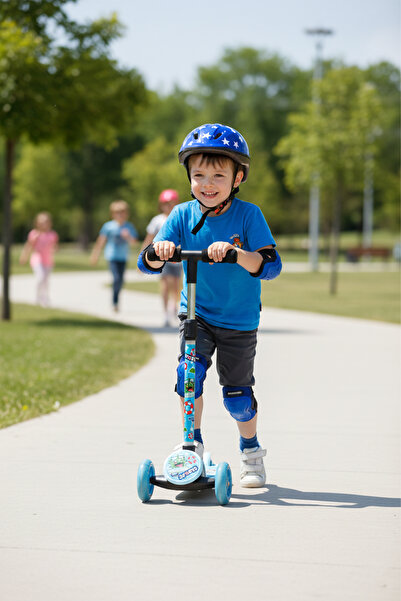 Vardem Işıklı Scooter Mavi Dizlik Kolluk Seti Hediye