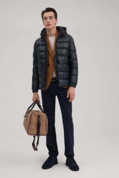 Jakamen Navy Blue Regular Fit Hooded Puffer Winter Coat