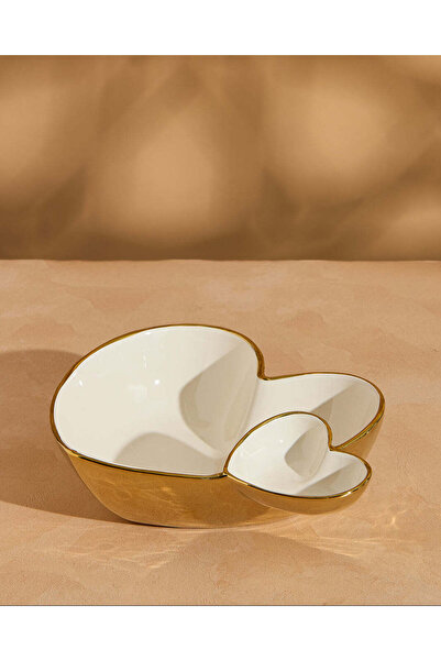 REDTAG وعاء تقديم أبيض على شكل قلب بحافة ذهبية