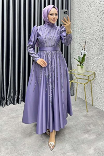 Kalemen Moda Gökçe Taş İşlemeli Abiye 6636 Lila