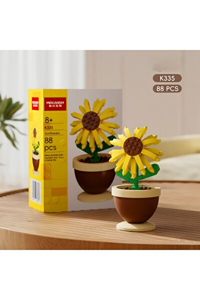 DEK BRICKS Yapı Bloklu Ayçiçeği Saksı Seti 88 Parça | Masaüstü Dekoratif Çiçek