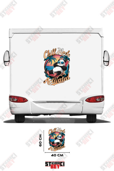 STİCKERCI BEY Sunbathing Panda on the Beach Image Caravan Sticker Decal