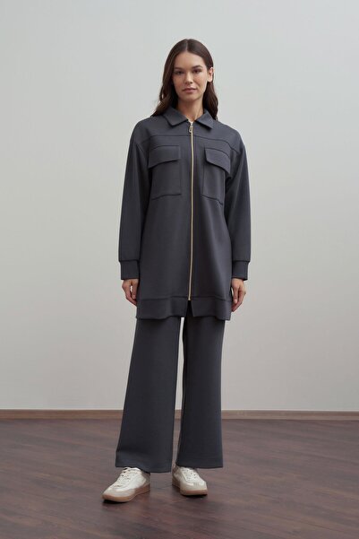 ALLDAY Costum cu pantaloni cu fermoar, textură antracit-moale